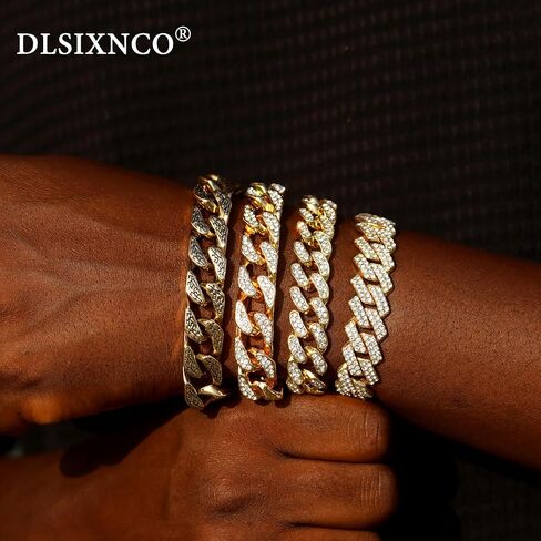 4PCS 18K Gold Silver Bracelets for men Women, Cuban Link Chain Bracelet Set for Men Women, Silver Diamond Bracelet Pack for Mens Jewelry Gift in Saudi Arabia