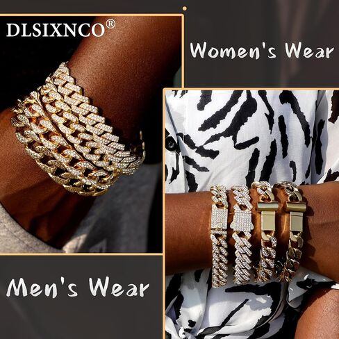 4PCS 18K Gold Silver Bracelets for men Women, Cuban Link Chain Bracelet Set for Men Women, Silver Diamond Bracelet Pack for Mens Jewelry Gift in Saudi Arabia