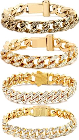 4PCS 18K Gold Silver Bracelets for men Women, Cuban Link Chain Bracelet Set for Men Women, Silver Diamond Bracelet Pack for Mens Jewelry Gift in Saudi Arabia