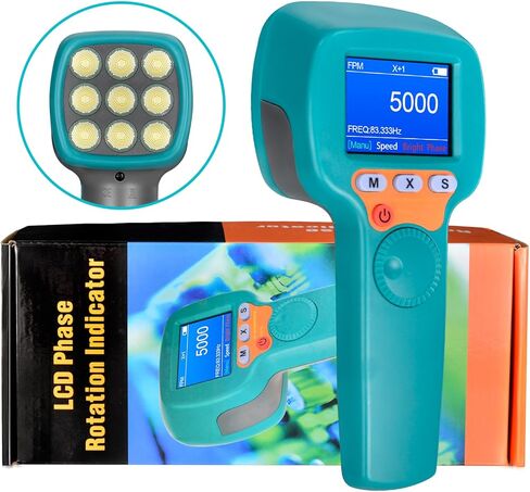 ستروبوسكوب، مقياس سرعة الدوران ستروب محمول قابل لإعادة الشحن، عداد سرعة فلاش LED قابل لإعادة الشحن مع قياس واسع 60-999999 دورة في الدقيقة، قرص ضبط 360 درجة، شاشة LCD ملونة لنظام التدفئة والتهوية وتكييف الهواء، المحرك، اختبار سرعة المحرك in Kuwait