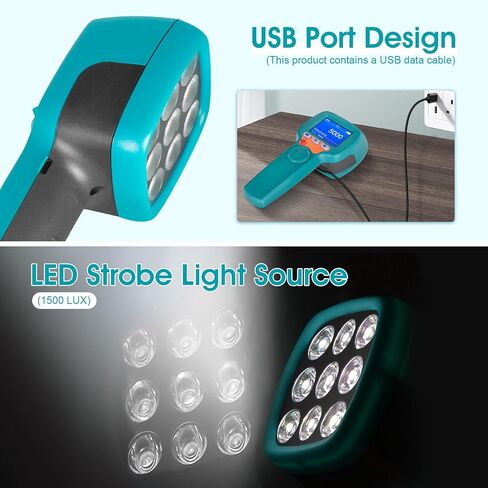 ستروبوسكوب، مقياس سرعة الدوران ستروب محمول قابل لإعادة الشحن، عداد سرعة فلاش LED قابل لإعادة الشحن مع قياس واسع 60-999999 دورة في الدقيقة، قرص ضبط 360 درجة، شاشة LCD ملونة لنظام التدفئة والتهوية وتكييف الهواء، المحرك، اختبار سرعة المحرك in Kuwait