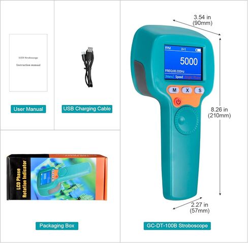 ستروبوسكوب، مقياس سرعة الدوران ستروب محمول قابل لإعادة الشحن، عداد سرعة فلاش LED قابل لإعادة الشحن مع قياس واسع 60-999999 دورة في الدقيقة، قرص ضبط 360 درجة، شاشة LCD ملونة لنظام التدفئة والتهوية وتكييف الهواء، المحرك، اختبار سرعة المحرك in Kuwait