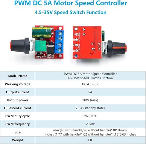 2 قطعة تيار مستمر PWM سرعة المحرك تحكم تيار مستمر 4.5-35 فولت إلى 5A 90 واط قابل للتعديل سرعة التبديل وظيفة in Saudi Arabia