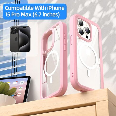 ANB for iPhone 15 Case，Compatible with Magsafe，[Military Grade Drop Protection] Soft Silicone Bezel & Cear Hard PC Back 3in1 Shockproof case for iPhone 15 6.1". (Blue) in Saudi Arabia