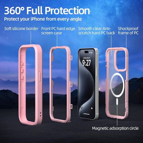ANB for iPhone 15 Case，Compatible with Magsafe，[Military Grade Drop Protection] Soft Silicone Bezel & Cear Hard PC Back 3in1 Shockproof case for iPhone 15 6.1". (Blue) in Saudi Arabia