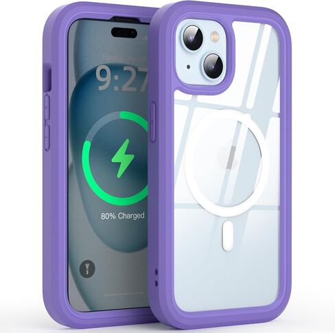 ANB for iPhone 15 Case，Compatible with Magsafe，[Military Grade Drop Protection] Soft Silicone Bezel & Cear Hard PC Back 3in1 Shockproof case for iPhone 15 6.1". (Blue) in Saudi Arabia
