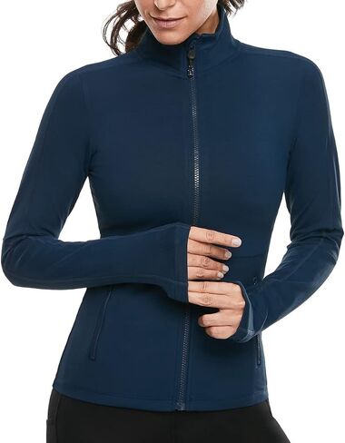 Women's Full Zip Running Track Jacket Lightweight Shirt Sportwear with Pocket for Workout Yoga Hiking with Thumb Holes in Saudi Arabia