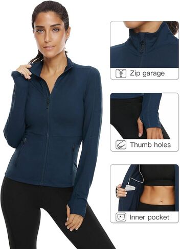 Women's Full Zip Running Track Jacket Lightweight Shirt Sportwear with Pocket for Workout Yoga Hiking with Thumb Holes in Saudi Arabia