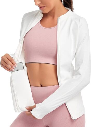 Women's Full Zip Running Track Jacket Lightweight Shirt Sportwear with Pocket for Workout Yoga Hiking with Thumb Holes in Saudi Arabia