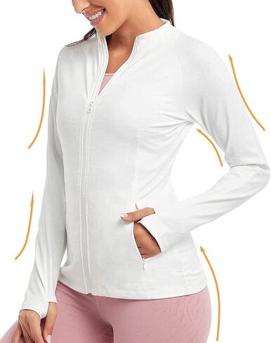 Women's Full Zip Running Track Jacket Lightweight Shirt Sportwear with Pocket for Workout Yoga Hiking with Thumb Holes in Saudi Arabia