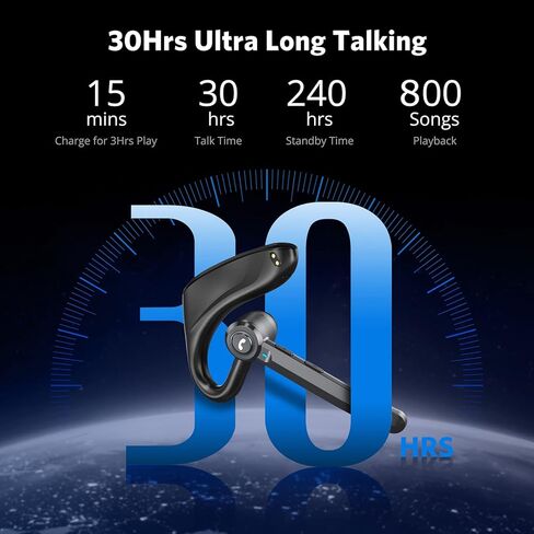 Dual-Mic AI Noise Cancelling Bluetooth Headset for Cell Phones, 30Hrs HD Talktime 10 Days Standby Wireless Bluetooth Earpiece IPX6 Waterproof Ultra-Light Wireless Headset Truckers/Office/Business in Kuwait