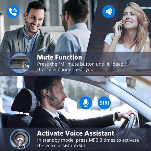 Dual-Mic AI Noise Cancelling Bluetooth Headset for Cell Phones, 30Hrs HD Talktime 10 Days Standby Wireless Bluetooth Earpiece IPX6 Waterproof Ultra-Light Wireless Headset Truckers/Office/Business in Kuwait