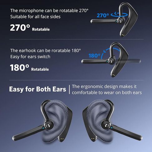 Dual-Mic AI Noise Cancelling Bluetooth Headset for Cell Phones, 30Hrs HD Talktime 10 Days Standby Wireless Bluetooth Earpiece IPX6 Waterproof Ultra-Light Wireless Headset Truckers/Office/Business in Kuwait