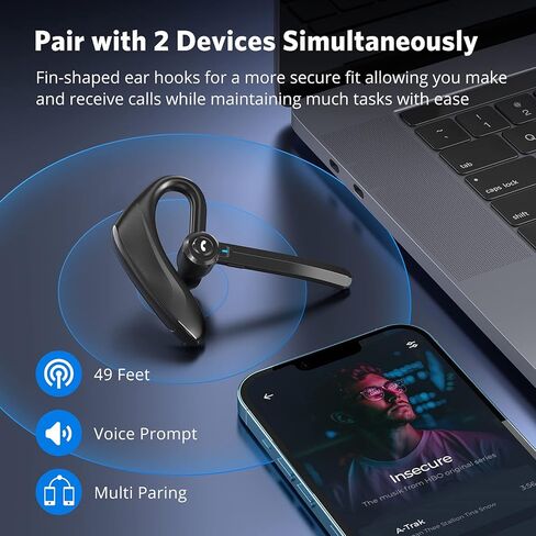 Dual-Mic AI Noise Cancelling Bluetooth Headset for Cell Phones, 30Hrs HD Talktime 10 Days Standby Wireless Bluetooth Earpiece IPX6 Waterproof Ultra-Light Wireless Headset Truckers/Office/Business in Kuwait