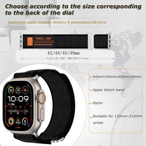 سوار رياضي من النايلون من Alessia Cara مع حافظة متوافقة مع سوار ساعة Apple مقاس 49 مم 45 مم 44 مم 42 مم، حافظة واقية مع حزام حلقة رياضي من النايلون لسلسلة iwatch 9/8/7/6/5/4/SE للرجال (أسود) in Kuwait