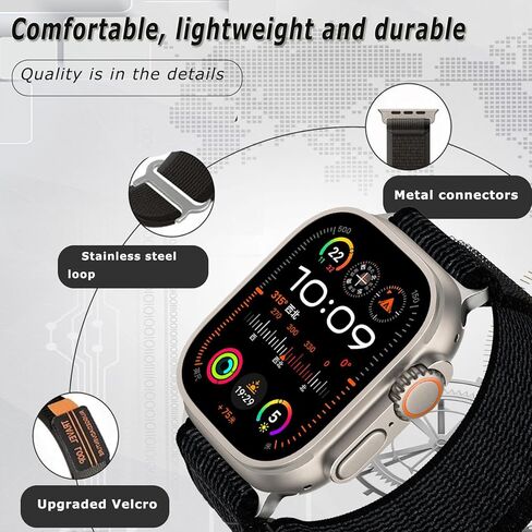 سوار رياضي من النايلون من Alessia Cara مع حافظة متوافقة مع سوار ساعة Apple مقاس 49 مم 45 مم 44 مم 42 مم، حافظة واقية مع حزام حلقة رياضي من النايلون لسلسلة iwatch 9/8/7/6/5/4/SE للرجال (أسود) in Kuwait