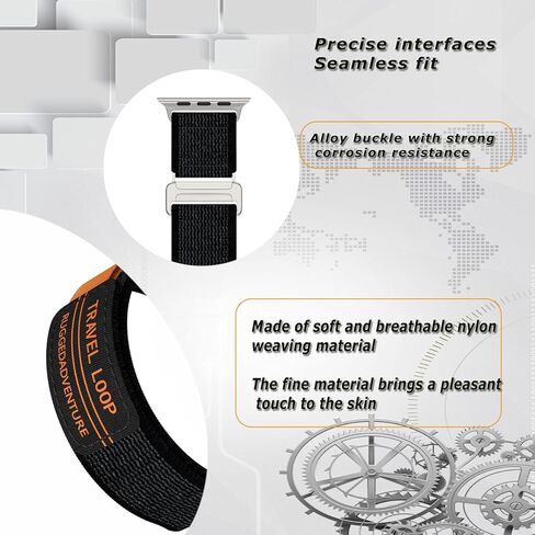 سوار رياضي من النايلون من Alessia Cara مع حافظة متوافقة مع سوار ساعة Apple مقاس 49 مم 45 مم 44 مم 42 مم، حافظة واقية مع حزام حلقة رياضي من النايلون لسلسلة iwatch 9/8/7/6/5/4/SE للرجال (أسود) in Kuwait