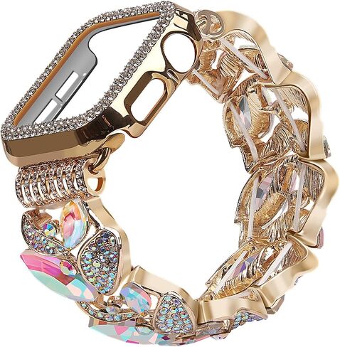VIQIV Bling Dressy Bracelet with Case Compatible with Apple Watch Bands 38mm 40mm 41mm 42mm 44mm 45mm 49mm for Women Strethy, Stretch Smart Watch Bands for Women, Cute Slim Metal Wristband Strap for iWatch Ultra 2/Ultra Series 9/8/7/6/5/4/3/2/1/SE in Saudi Arabia