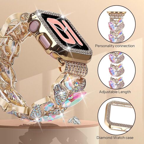 VIQIV Bling Dressy Bracelet with Case Compatible with Apple Watch Bands 38mm 40mm 41mm 42mm 44mm 45mm 49mm for Women Strethy, Stretch Smart Watch Bands for Women, Cute Slim Metal Wristband Strap for iWatch Ultra 2/Ultra Series 9/8/7/6/5/4/3/2/1/SE in Saudi Arabia