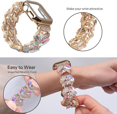 VIQIV Bling Dressy Bracelet with Case Compatible with Apple Watch Bands 38mm 40mm 41mm 42mm 44mm 45mm 49mm for Women Strethy, Stretch Smart Watch Bands for Women, Cute Slim Metal Wristband Strap for iWatch Ultra 2/Ultra Series 9/8/7/6/5/4/3/2/1/SE in Saudi Arabia