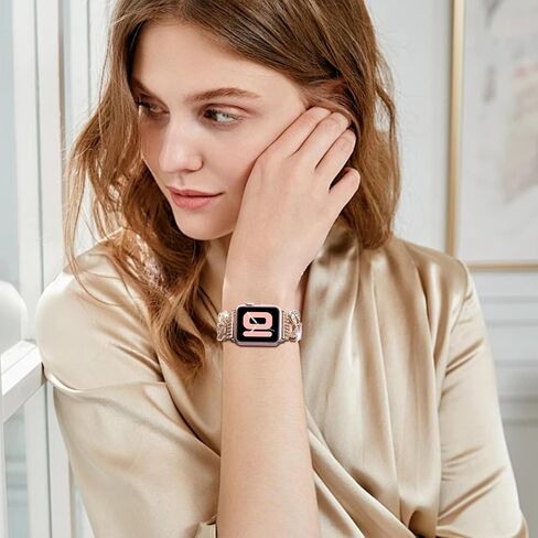 VIQIV Bling Dressy Bracelet with Case Compatible with Apple Watch Bands 38mm 40mm 41mm 42mm 44mm 45mm 49mm for Women Strethy, Stretch Smart Watch Bands for Women, Cute Slim Metal Wristband Strap for iWatch Ultra 2/Ultra Series 9/8/7/6/5/4/3/2/1/SE in Saudi Arabia