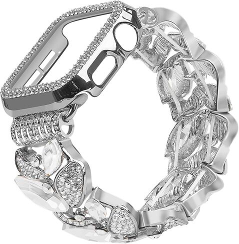 VIQIV Bling Dressy Bracelet with Case Compatible with Apple Watch Bands 38mm 40mm 41mm 42mm 44mm 45mm 49mm for Women Strethy, Stretch Smart Watch Bands for Women, Cute Slim Metal Wristband Strap for iWatch Ultra 2/Ultra Series 9/8/7/6/5/4/3/2/1/SE in Saudi Arabia