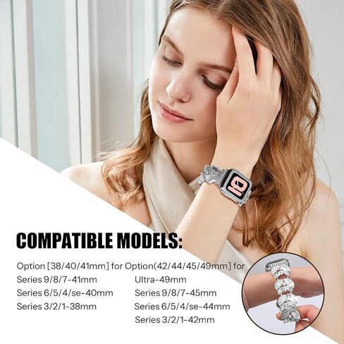 VIQIV Bling Dressy Bracelet with Case Compatible with Apple Watch Bands 38mm 40mm 41mm 42mm 44mm 45mm 49mm for Women Strethy, Stretch Smart Watch Bands for Women, Cute Slim Metal Wristband Strap for iWatch Ultra 2/Ultra Series 9/8/7/6/5/4/3/2/1/SE in Saudi Arabia