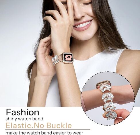 سوار VIQIV Bling Dressy مع حافظة متوافقة مع أساور ساعة Apple 38 مم 40 مم 41 مم 42 مم 44 مم 45 مم 49 مم للنساء، أساور ساعة ذكية قابلة للتمدد للنساء، حزام معصم معدني نحيف لطيف لـ iWatch Ultra 2/Ultra Series 9/8/7/6/5 /4/3/2/1/س in Kuwait