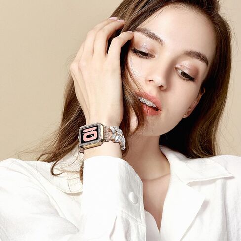 سوار VIQIV Bling Dressy مع حافظة متوافقة مع أساور ساعة Apple 38 مم 40 مم 41 مم 42 مم 44 مم 45 مم 49 مم للنساء، أساور ساعة ذكية قابلة للتمدد للنساء، حزام معصم معدني نحيف لطيف لـ iWatch Ultra 2/Ultra Series 9/8/7/6/5 /4/3/2/1/س in Kuwait