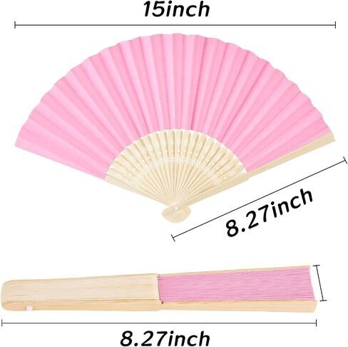 JOHOUSE Foldable Bamboo Fans, 12PCS Eastern Style Handheld Fan Japanese Chinese Fan for DIY Decoration Wedding Dancing Party Summer Pink in Saudi Arabia