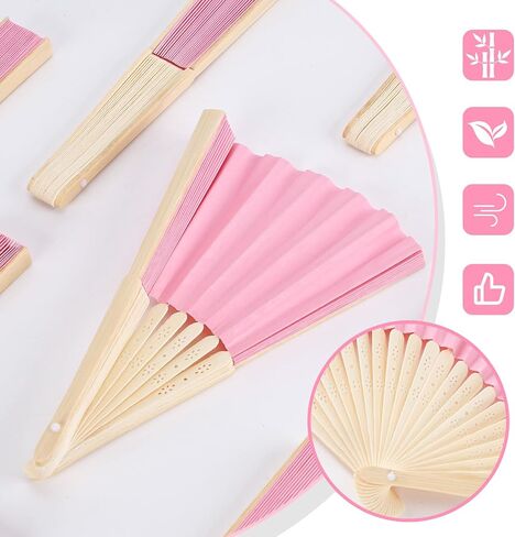 JOHOUSE Foldable Bamboo Fans, 12PCS Eastern Style Handheld Fan Japanese Chinese Fan for DIY Decoration Wedding Dancing Party Summer Pink in Saudi Arabia