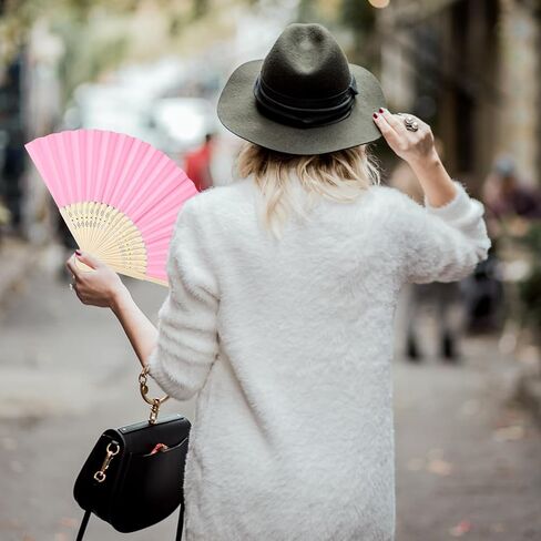 JOHOUSE Foldable Bamboo Fans, 12PCS Eastern Style Handheld Fan Japanese Chinese Fan for DIY Decoration Wedding Dancing Party Summer Pink in Saudi Arabia