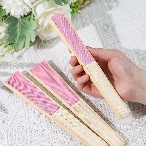 JOHOUSE Foldable Bamboo Fans, 12PCS Eastern Style Handheld Fan Japanese Chinese Fan for DIY Decoration Wedding Dancing Party Summer Pink in Saudi Arabia