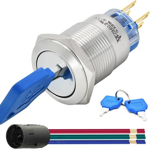19MM Key Switch 2 Position DPDT 2NO 2NC Lock Rotary Stainless Steel with Keys Select Selector Latching Keylock Pull The Key on Both Sides(19MM 2 Position 2NO2NC) in Saudi Arabia
