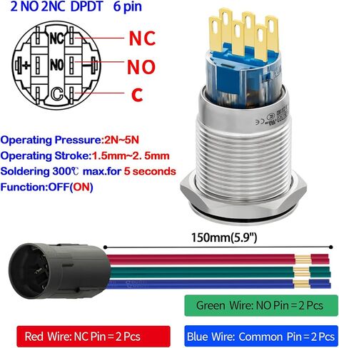 19MM Key Switch 2 Position DPDT 2NO 2NC Lock Rotary Stainless Steel with Keys Select Selector Latching Keylock Pull The Key on Both Sides(19MM 2 Position 2NO2NC) in Saudi Arabia