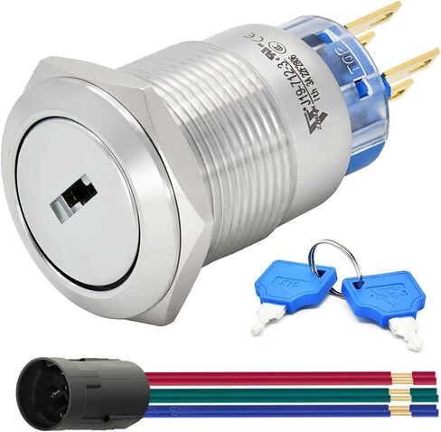 19MM Key Switch 2 Position DPDT 2NO 2NC Lock Rotary Stainless Steel with Keys Select Selector Latching Keylock Pull The Key on Both Sides(19MM 2 Position 2NO2NC) in Saudi Arabia