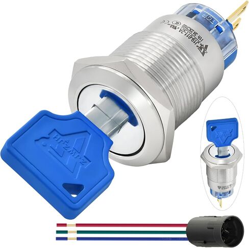 19MM Key Switch 2 Position DPDT 2NO 2NC Lock Rotary Stainless Steel with Keys Select Selector Latching Keylock Pull The Key on Both Sides(19MM 2 Position 2NO2NC) in Saudi Arabia