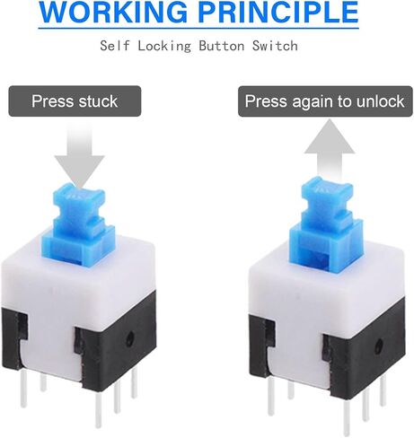 80Pcs Self Locking Mini Button DPDT Button Switch Kit(8.5x8.5mm 8X8mm 7X7mm 5.8X5.8mm) Self-Locking Power Micro Push Button, with Switch Cap in Saudi Arabia
