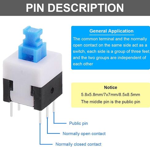 80Pcs Self Locking Mini Button DPDT Button Switch Kit(8.5x8.5mm 8X8mm 7X7mm 5.8X5.8mm) Self-Locking Power Micro Push Button, with Switch Cap in Saudi Arabia