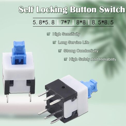 80Pcs Self Locking Mini Button DPDT Button Switch Kit(8.5x8.5mm 8X8mm 7X7mm 5.8X5.8mm) Self-Locking Power Micro Push Button, with Switch Cap in Saudi Arabia