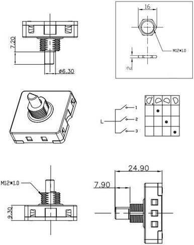 HQRP Heavy-Duty Rotary Switch 4-Position 3-Speed 120V-250V, 15A Fan Heater Speed Selector, UL Listed in Saudi Arabia