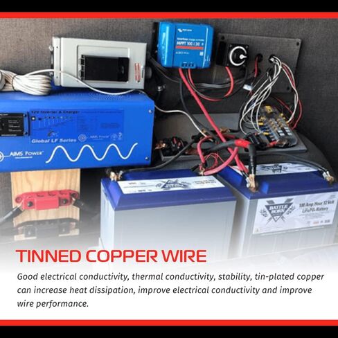 2 AWG 2 مقاييس أحمر + أسود من النحاس النقي كابلات عاكس البطارية 12 بوصة 1FT كابلات عاكس البطارية مع عروات 3/8 بوصة على كلا الطرفين للطاقة الشمسية، RV، السيارة، القارب، السيارات، البحرية in Kuwait