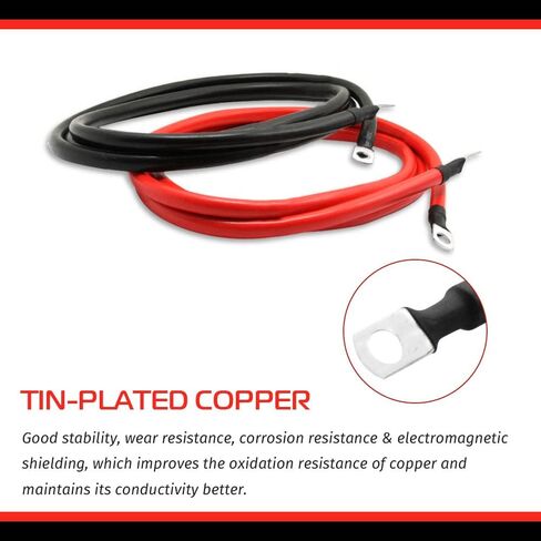 2 AWG 2 مقاييس أحمر + أسود من النحاس النقي كابلات عاكس البطارية 12 بوصة 1FT كابلات عاكس البطارية مع عروات 3/8 بوصة على كلا الطرفين للطاقة الشمسية، RV، السيارة، القارب، السيارات، البحرية in Kuwait