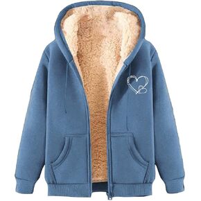 Women's Hooded Sweatshirt Coat Fleece Lined Winter Warm Fashion Heart Printed Long Sleeves Zipper Hoodies Jackets in Saudi Arabia