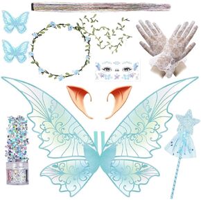 Fairy Wings Costume Set for Adult Women, Butterfly Hair Clips Elf Ears Garland Wand Gloves Glitter Halloween Party in Kuwait