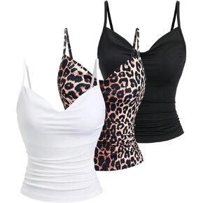 Milumia Women's 3 Pack Leopard Printed Ruched Cami Top Draped Front Spaghetti Strap Tank Tops in Kuwait