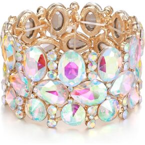 Crysdue آرت ديكو الدمعة البيضاوي عناقيد كريستالية مطاطا تمتد سوار حجر الراين المعصم مجوهرات للنساء حفلة موسيقية حفل زفاف in Kuwait