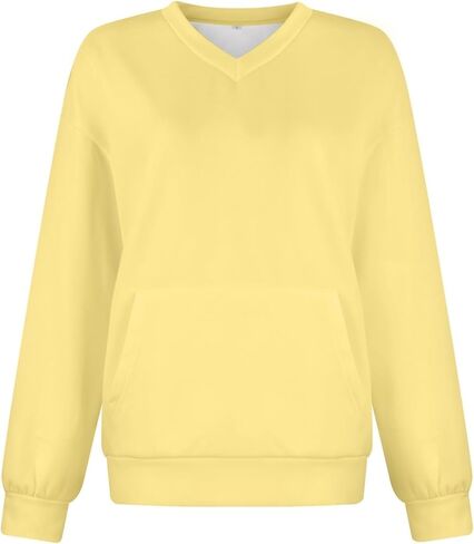 Women's V Neck Sweatshirt Fall Fleece Cute Pocket Sweatshirts Long Sleeve Oversized Comfy Sweater Y2k Soft Winter Pullover in Saudi Arabia