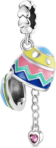 GNOCE Easter Egg Pendant Charms Openable with Heart Dangle Beads Charm 925 Sterling Silver Colorful Enamels Fit Bracelet/Necklace For Women Mother's Day Gift (style-1) in Saudi Arabia