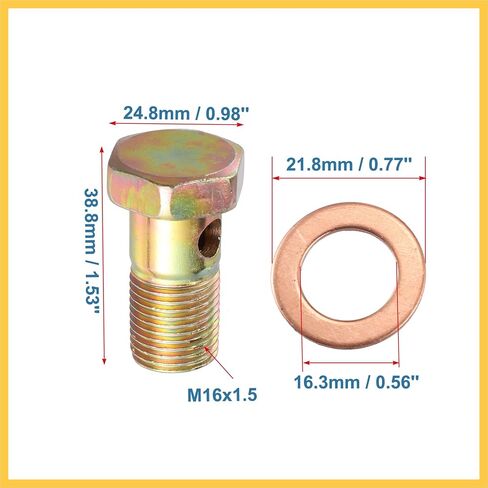 2 Set Banjo Bolt Brake Fitting Adapter Kit M16x1.5 Brake Line Thread Single Banjo Bolt with 16mm Washers Auto Replacement Parts in Saudi Arabia